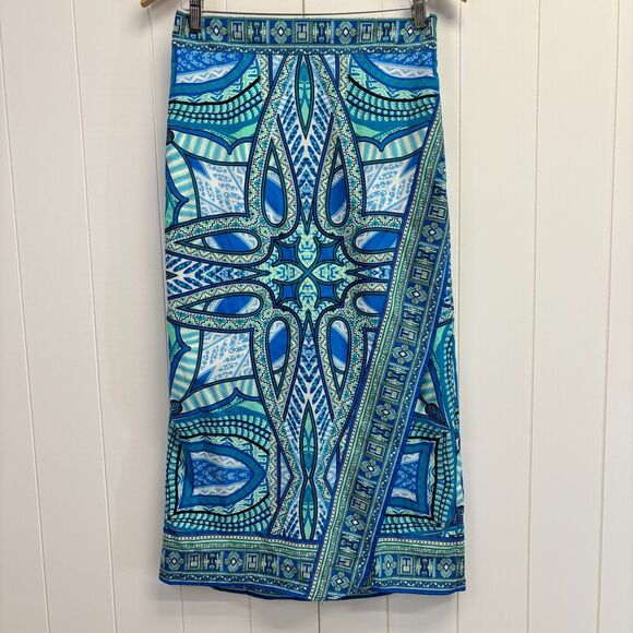 Cato Womens Straight Boho Beach Maxi Faux Wrap Skirt Size S Blue Island Vacation - Picture 1 of 9